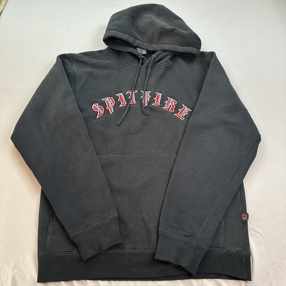 Spitfire Hoodie Mens Small Black Old English Arch Logo Skateboard Sweatshirt Y2K
